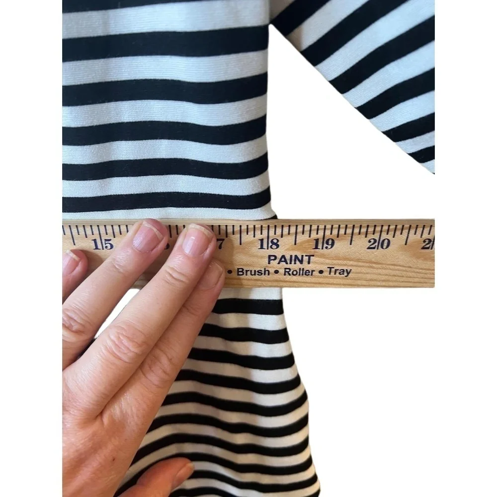 Kate Spade N179 Black White Striped 3/4 Sleeve Above Knee Dress Large